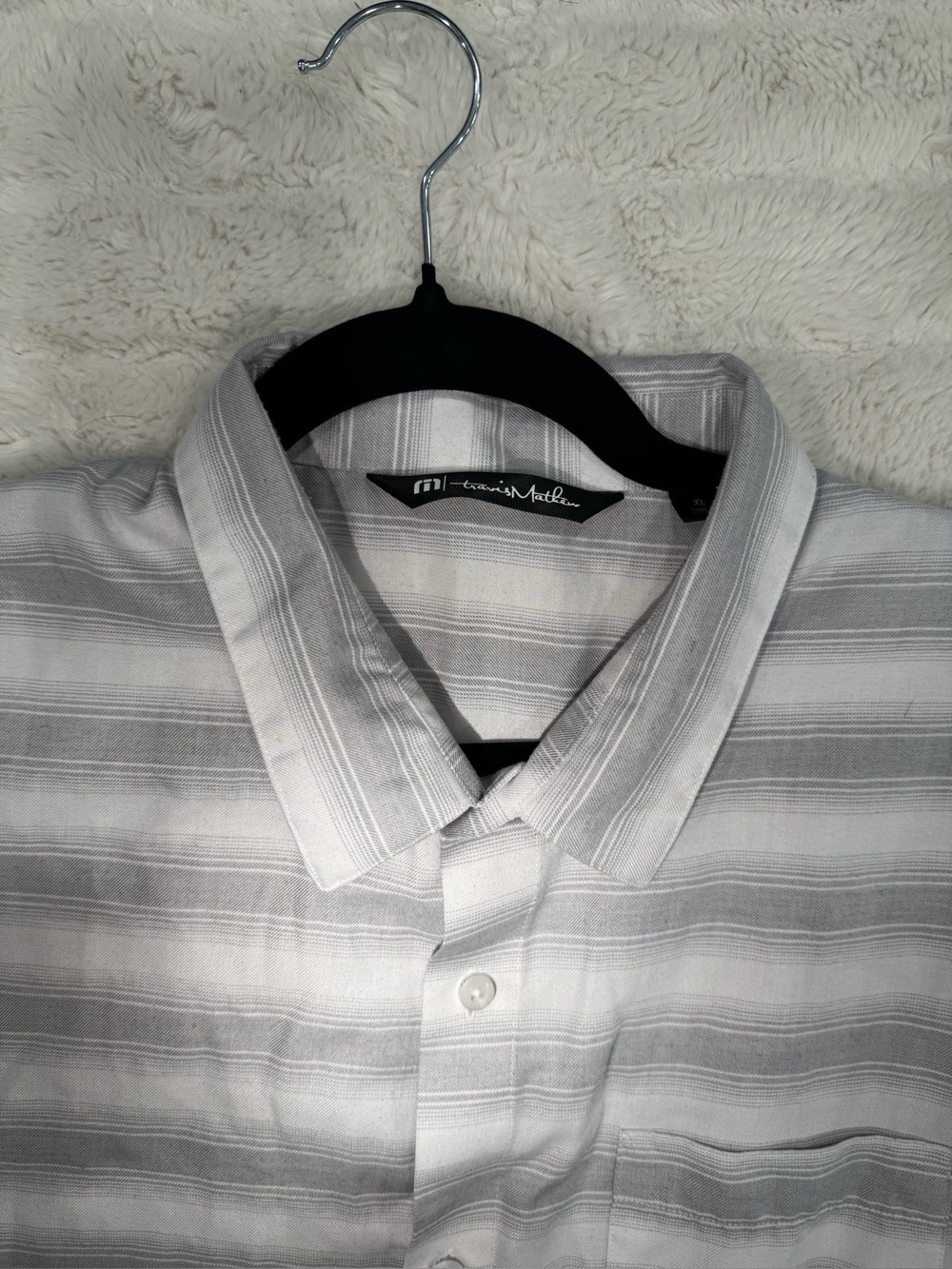 Travis Mathew Striped Gray & White Button Down